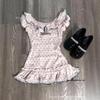 Dames Roze Stippen Pofmouwen Poppenkraag Cropped Top met Kantafwerking