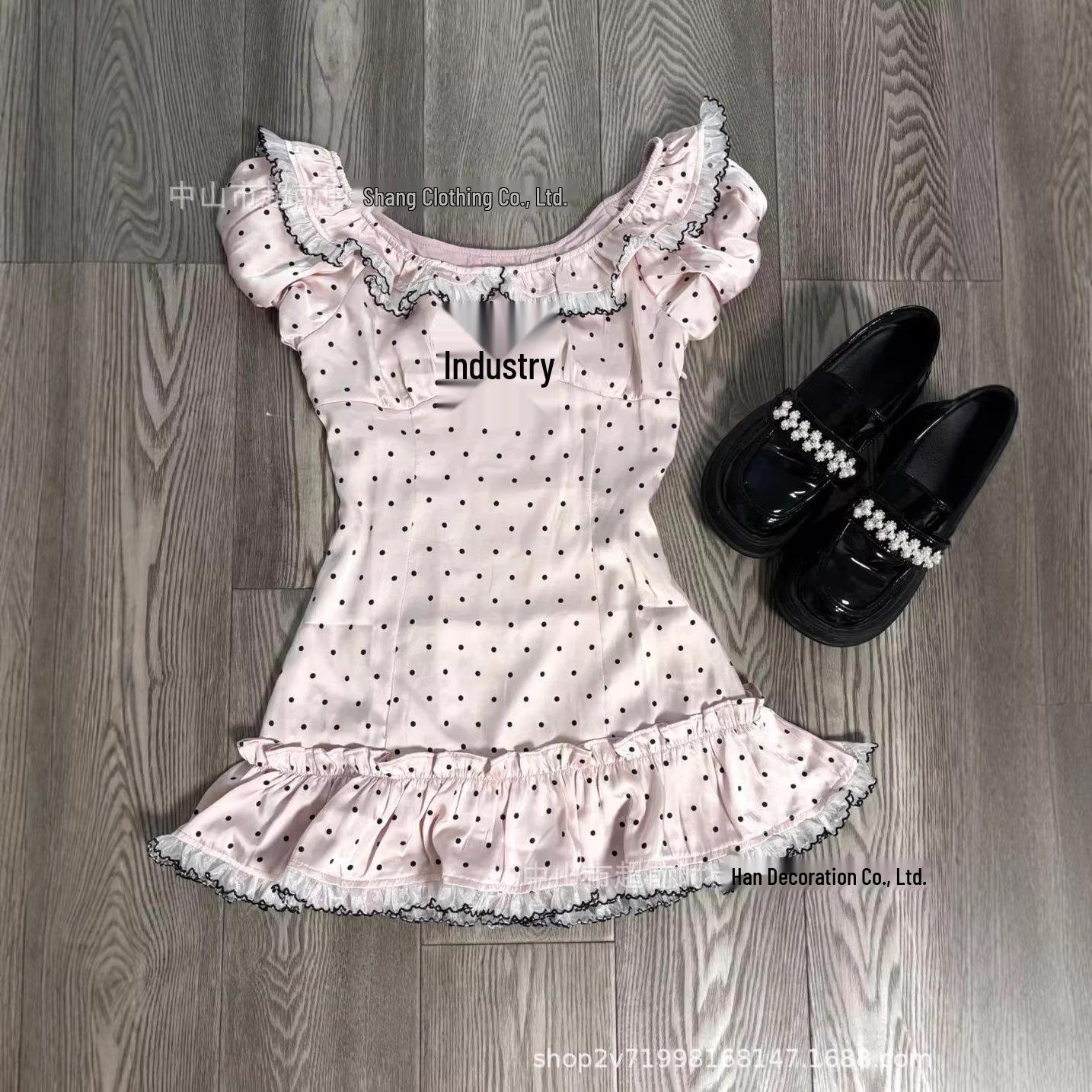 Women s Pink Polka Dot Puff Sleeve Doll Collar Cropped Top with Lace Trim S мальвовый