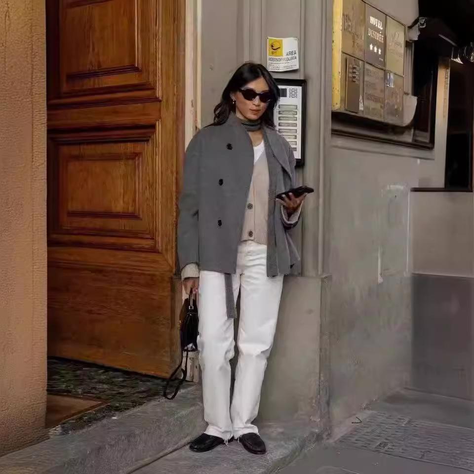 

Двубортное однотонное шерстяное пальто куртка повседневный темперамент универсальный топ женский L