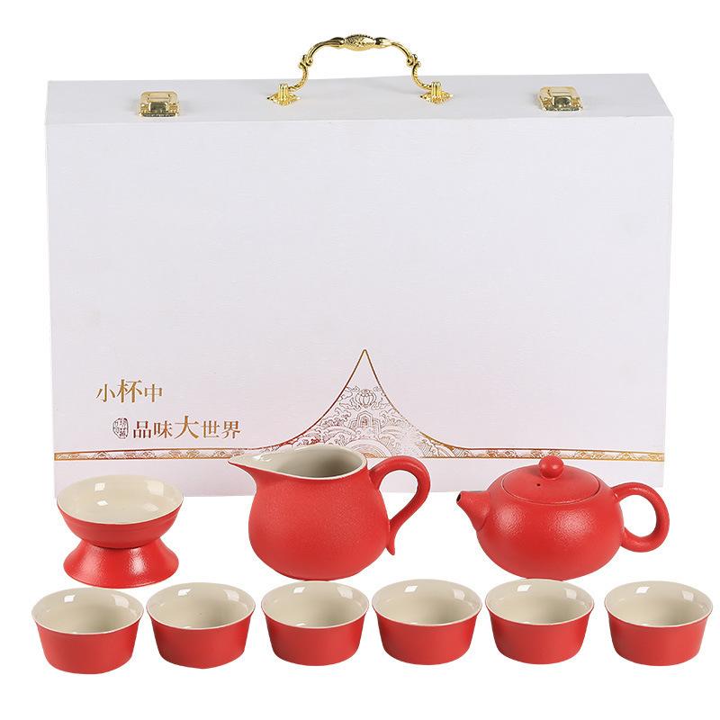 Coarse Pottery 10-Piece Teapot and Teacup Kung Fu Tea Ceramic Complete Household Simple Gift Box Set
