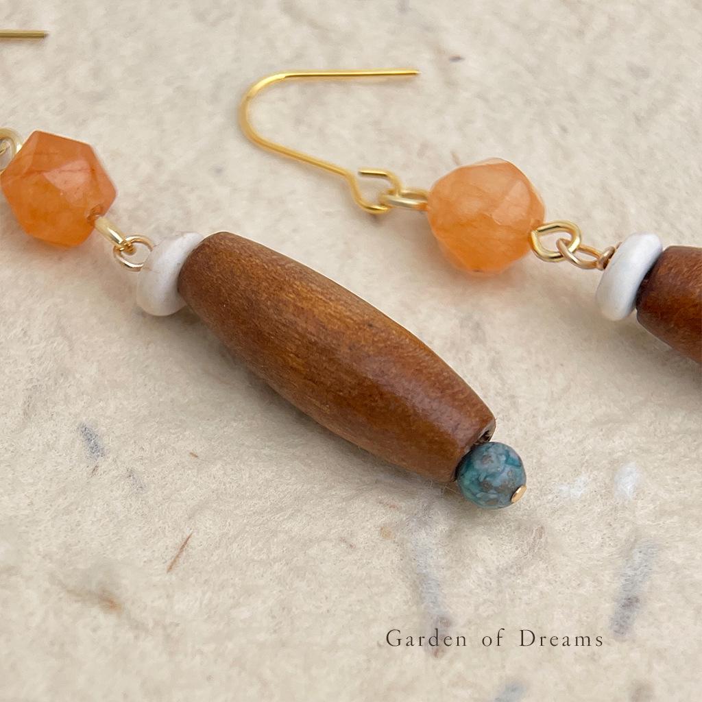 Handmade Retro Ethnic Natural Stone and Wood Earrings - Unique Literary Design in Ancient Style
