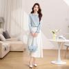 Women's Ruffle Trim Acetate Chiffon Round Neck Blouse