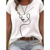 Minimalist Line Face Printing T-shirt Loose Short Sleeve Light Familiar Temperament Wind Ladies Casual Shirt