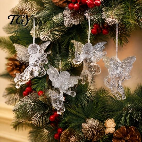 Festive Showcase Hanging Ornaments 4Pcs Winged Angel Ornaments, Clear Figurines, Holiday Party Decor Christmas Tree Decor, Seasonal Home Supplies