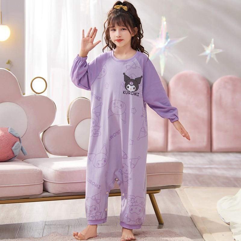 Girls Cotton Pajama Set Long Sleeve One-Piece Sleepwear Collection Cartoon Animal Print Kids Nightwear 3-8 Years