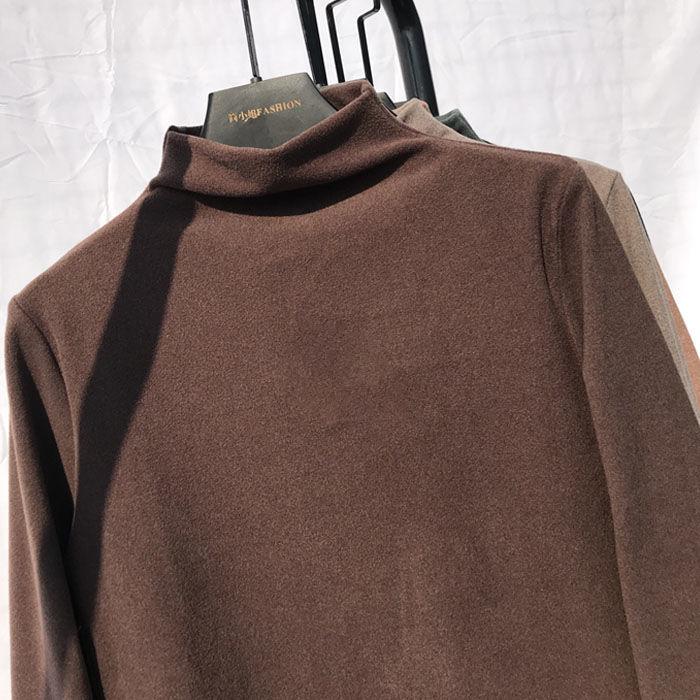 Damen Herbst/Winter Koreanischer Stil Samt Unterhemd, Halber Stehkragen, Verdicktes Langarm-T-Shirt