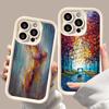 Abstract Oil Painting Phone Case for iPhone 17 16 15 14 13 12 11 Air Pro Max Plus White Soft TPU Shockproof Cover