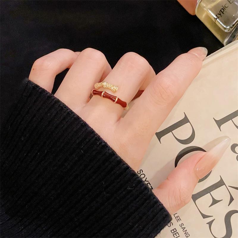 Angola Red Medieval Court Open Ring Retro Enamel Light Luxury Personality Adjustable Stacked Index Finger Ring