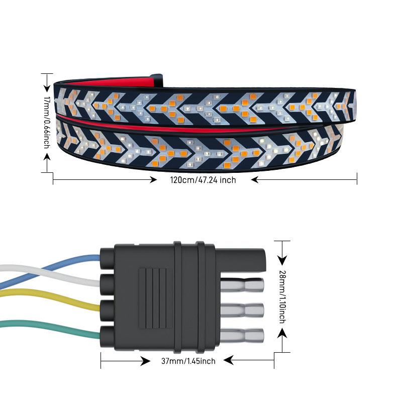 Car Tail Brake Warning Light Truck LED Tailgate Light Strip Dynamic Sequential Yellow Turn Signal Lamp Bar For Pickup Jeep 12V