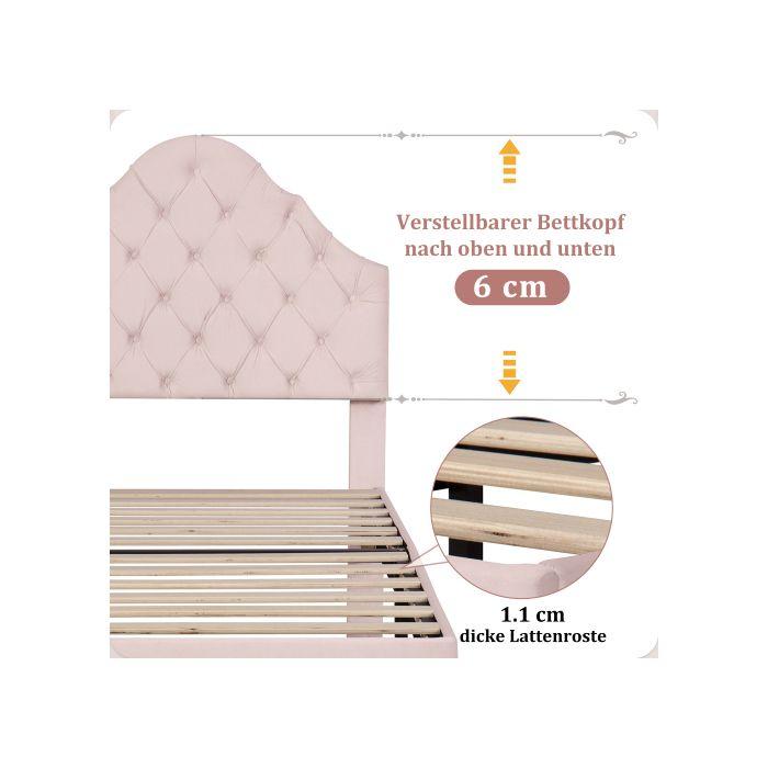 Upholstered Bed - MUVOE - 90x200 Cm - Adjustable Headboard - Soft Velvet - Slat Supports
