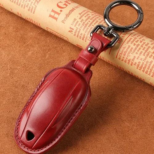 Car Sticker Tesla Fit For Tesla Model 3 S Y Model3 ModelY ModelS 2018-2023 Car Accessories Fashion Key Leather Case KeyChain Aut
