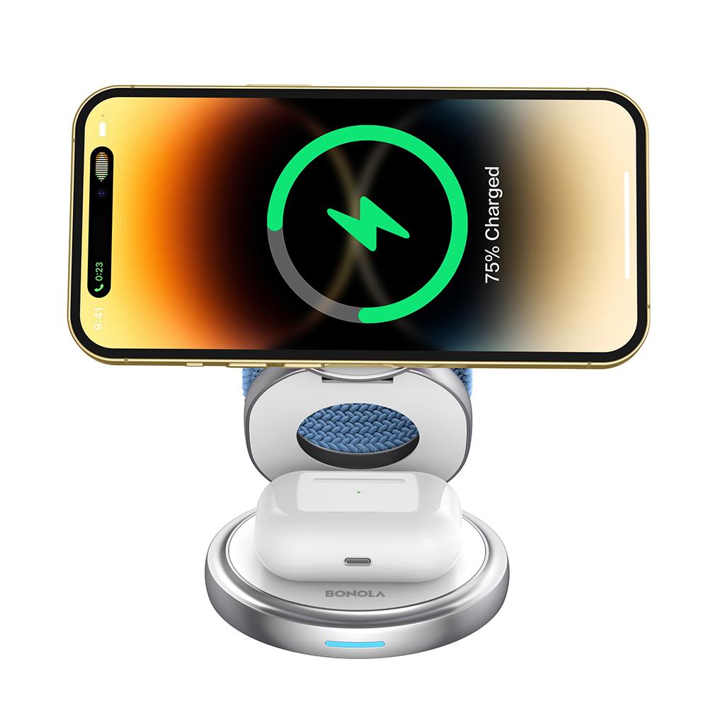 Metall 3-in-1 Kabelloses Ladegerät Faltbarer Ständer Für iPhone 14/13/15 Pro 15W Magnetisches Kabelloses Laden Für Iwatch/airpodspro