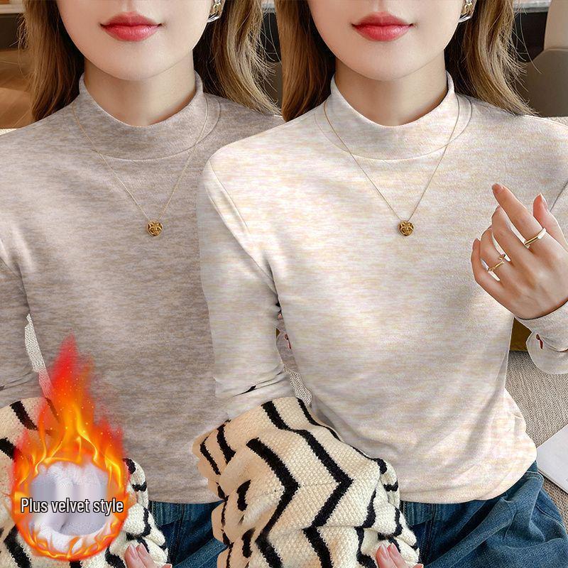 2025 Autumn Plus Size Slim Fit Long Sleeve Loose Base Layer Top for Women with Half High Neck