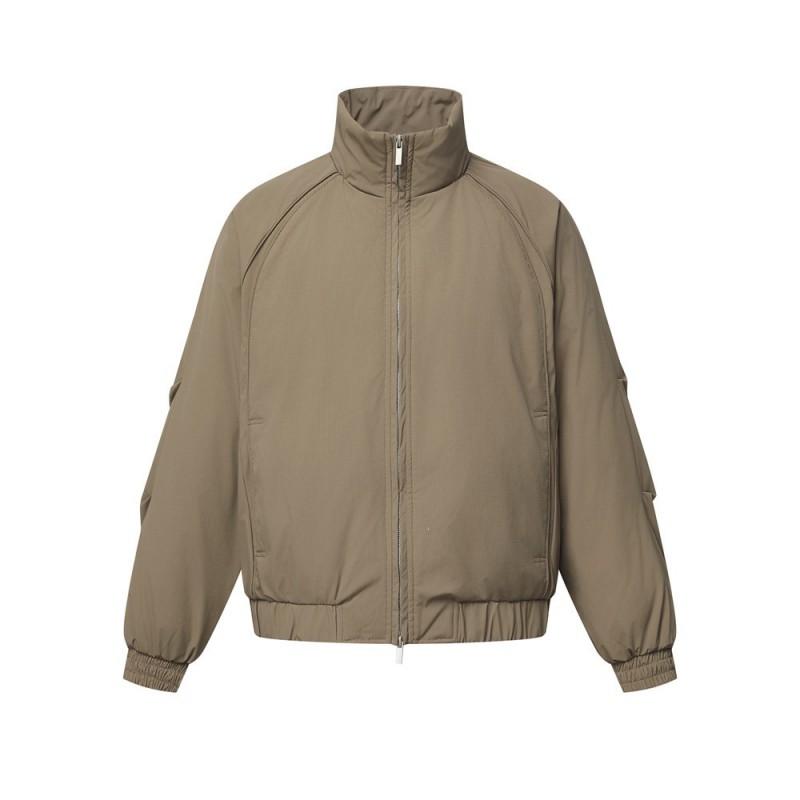 Mens Winter Streetwear Down Jacket Loose Fit Dual-Zip Stand Collar Solid Color 250-300g Filling