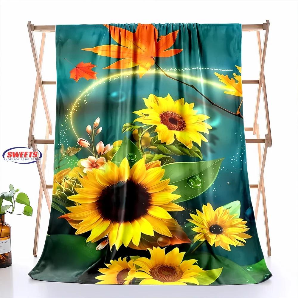 3D-Druck Blumenmotiv Sonnenblumen Weiche Flanelldecke für Bett Schlafzimmer Sofa Picknick, Überwurfdecke zum Zudecken Outdoor-Freizeit Nickerchen