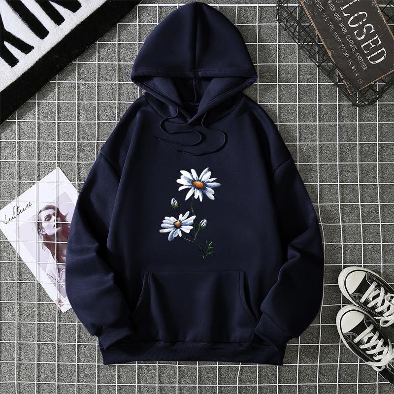 2025Creative White chrysanthemumPattern Women clothing Soft Simplicity hoddy Hot Sale Basics Streetwears Personality Hip HopTop