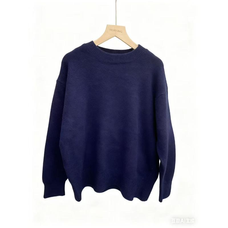 VEZFAA Women's Fashion Casual Fall Winter Solid Color Print Long Sleeve O-Neck Sweaters