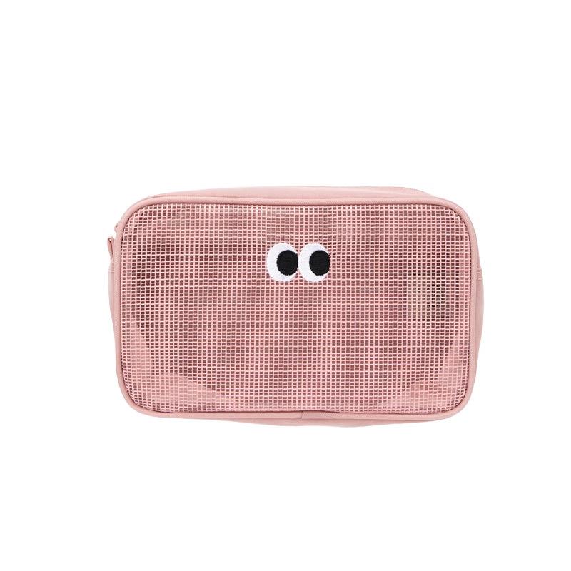 Premium Cartoon Eyes Mesh Cosmetic Bag Transparent Window Design Portable Makeup Pouch for Women Girls Travel