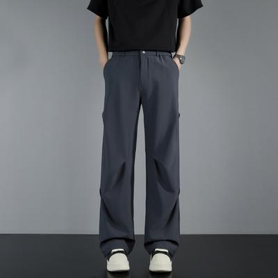 American Drape Pleated Design Paratrooper Pants Men's Loose Casual Straight High-end Black Trousers Long Pants Men