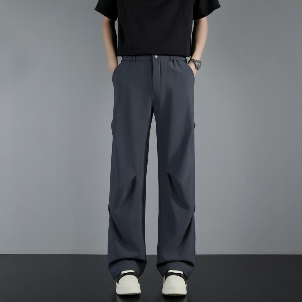 American Drape Pleated Design Paratrooper Pants Men's Loose Casual Straight High-end Black Trousers Long Pants Men