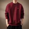 Premium American Style Heavyweight Embroidered Round Neck Men's Winter Hoodie with Velvet, Loose Fit Casual Pullover.
