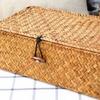 Hand-Woven Straw Storage Box with Lid Natural Rattan Organizer Basket for Home Office Decor Vintage Style Decorative Bin