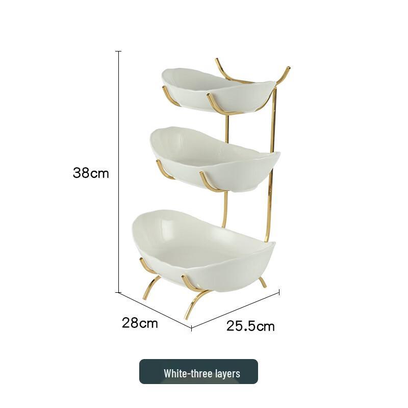 Qianxing 3-Tier White Iron Art Ceramic Dessert Stand