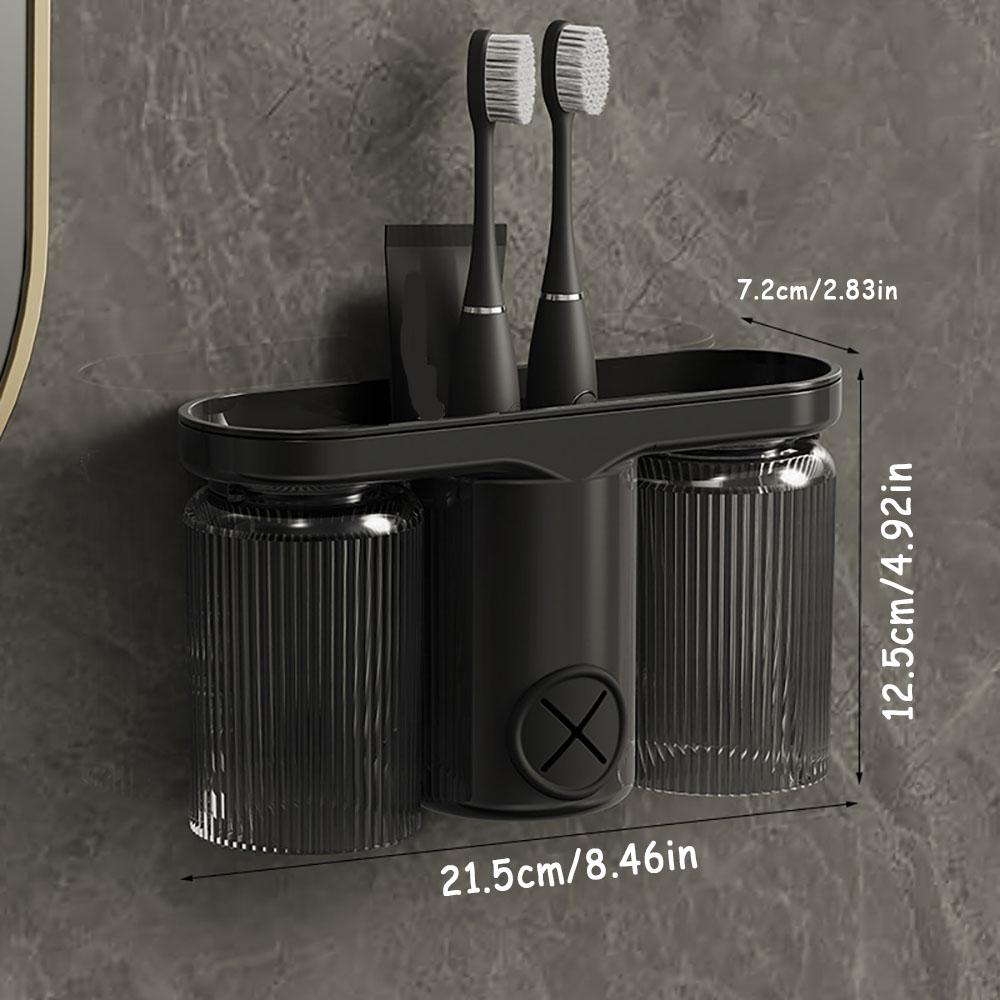 Wall Mounted Toothbrush Holder With No Punching Washing Cup Clean Hygienic Space Saving Suitable For Families Bathrooms