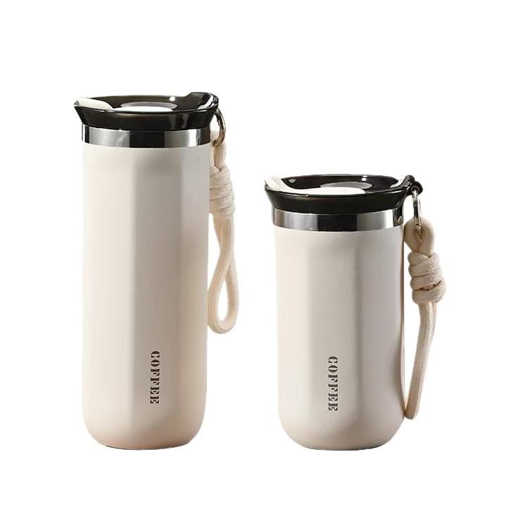 Double-Layer Vacuum-Insulated Coffee Mug with Pull-Up Handle 304 Stainless Steel Thermos Outdoor Portable Sports Water Bottle Solid Color Water Cup