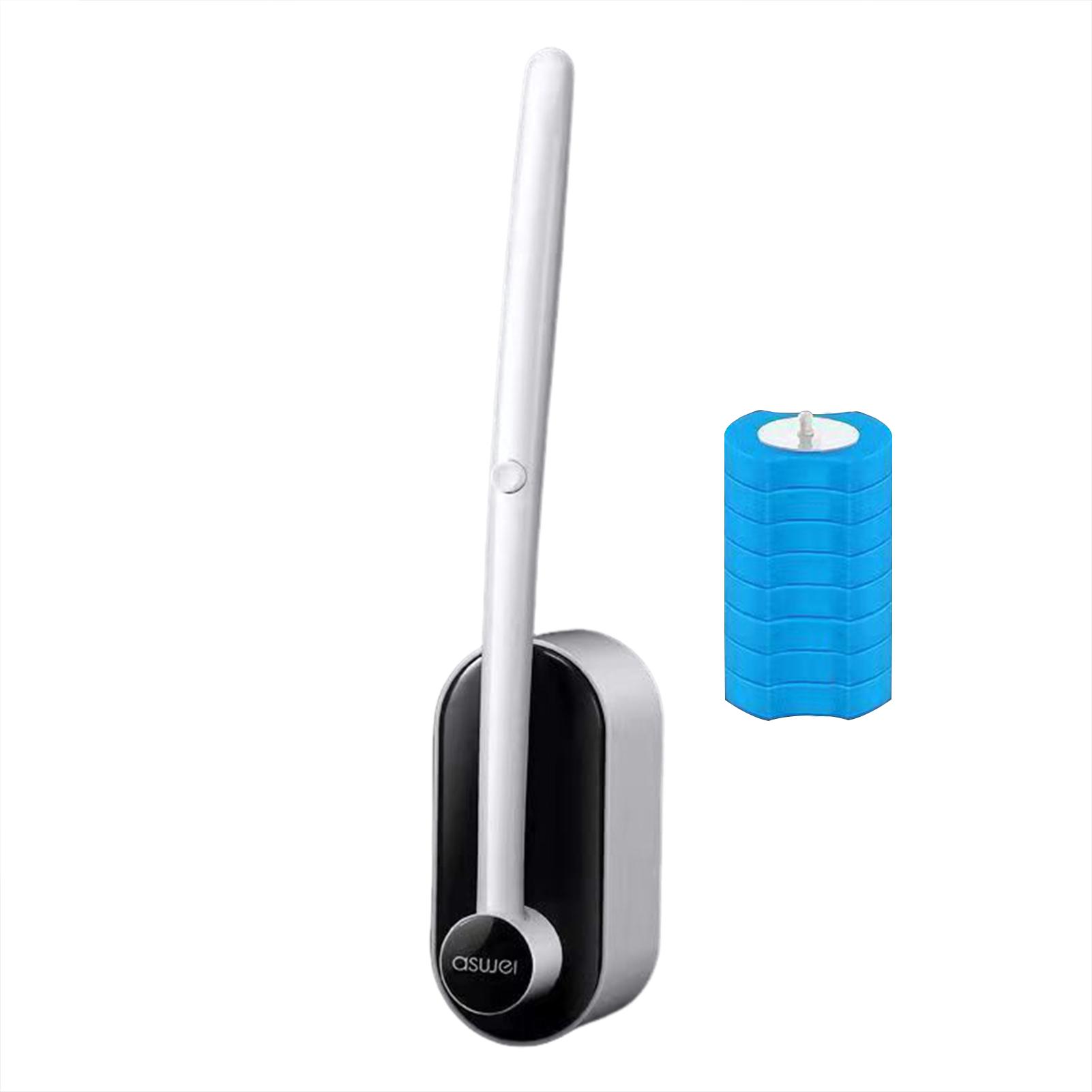 Wall Mounted Disposable Toilet Brush Set 8 Sponge Heads Soft Toilet Cleaner Brush For Bathroom Toilet Cleaning чёрный