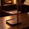 Wood Valet Tray with Key Hooks Walnut Entryway Organizer Holder Two Tier