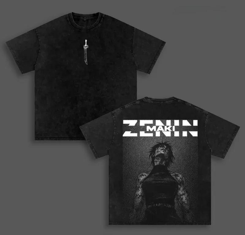 Zenin Maki Jujutsu Kaisen Manga T-shirt Y2k Vintage Washed Oversized T Shirt Men's Unisex Clothing Short Sleeve Cotton Tees Tops