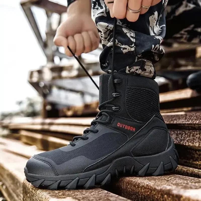 High-end Motorcycle Boots Tactical Outdoor Hiking Camping Sneakers for Men Unisex Safety Boots for Men Zapatos Seguridad Hombre