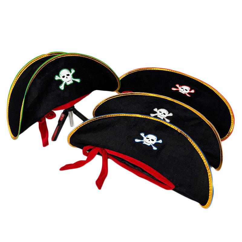 Lighting Up LED Pirate Hat Adult Pirate Hat Halloween Pirate Costume for Men Women Teens Halloween Masquerade Cosplay