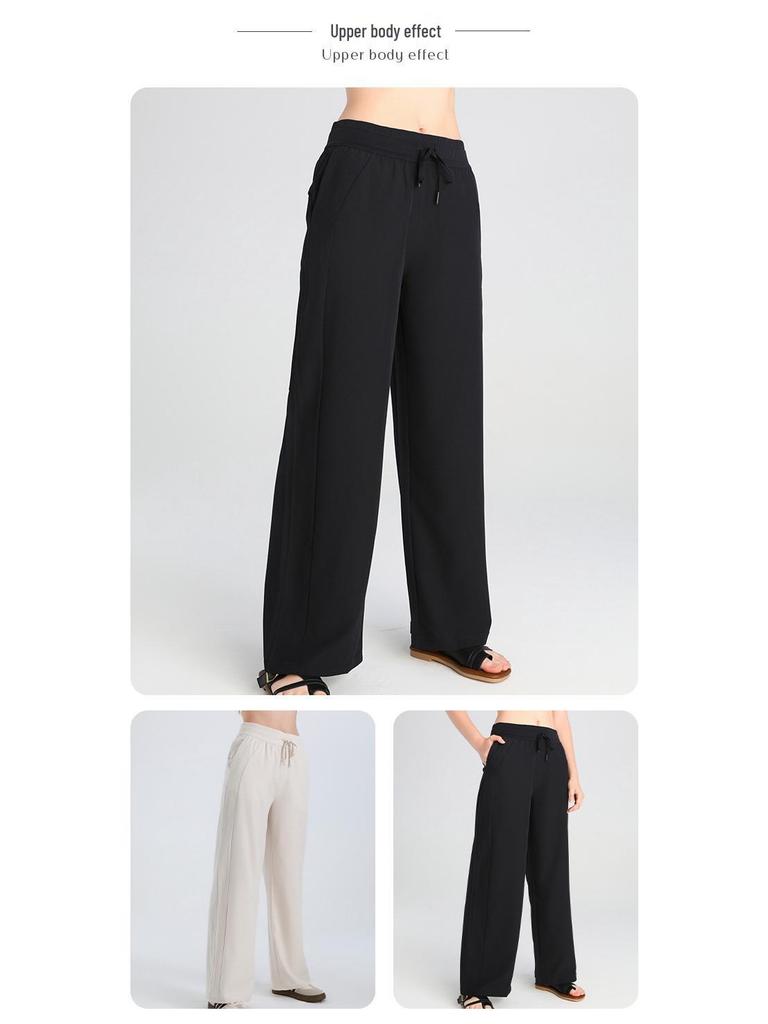 Damen Sommer Yoga Hose mit Hohem Bund, Weiter Beinform, Sonnenschutz und Taschen