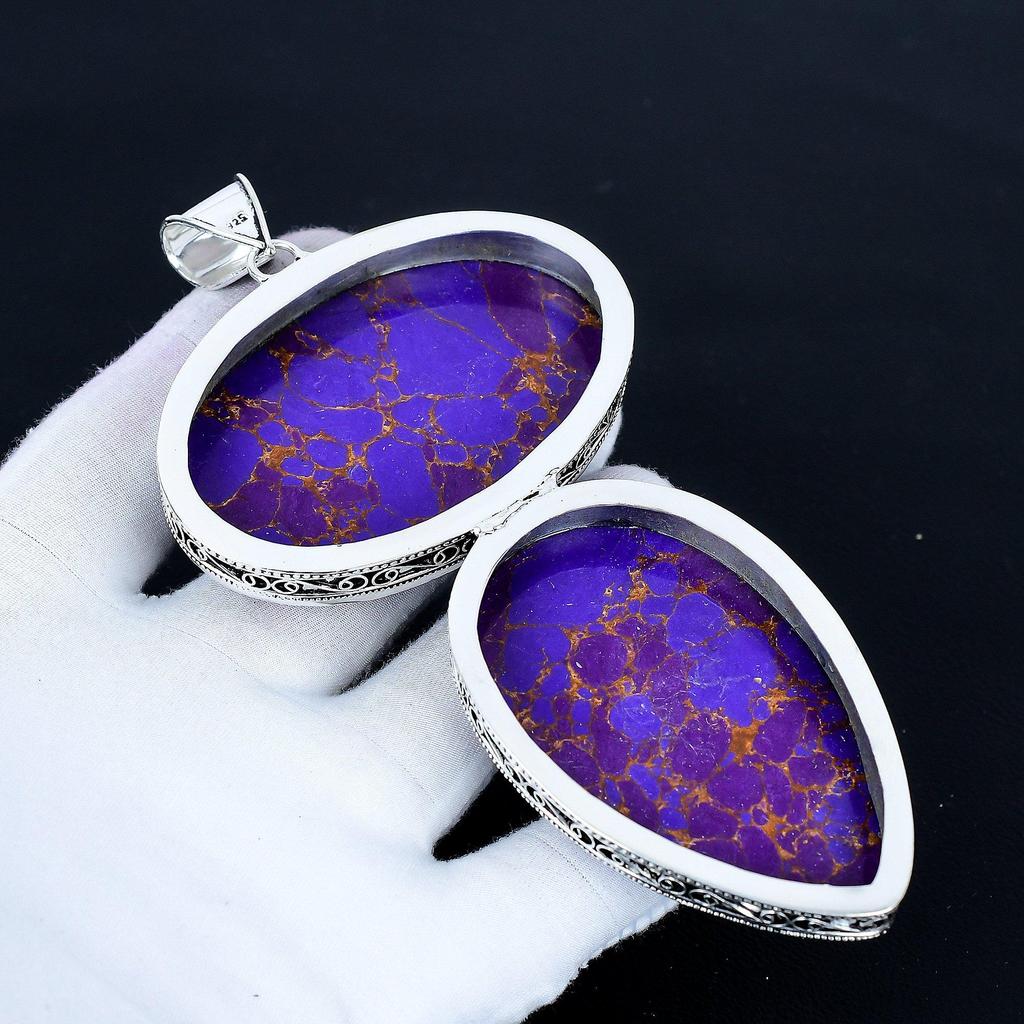 Purple Copper Turquoise Pendant, 925 Sterling Silver Handmade Jewelry, Turquoise Silver Pendant, Party Wear Jewelry For Women's, Pendant For Gift