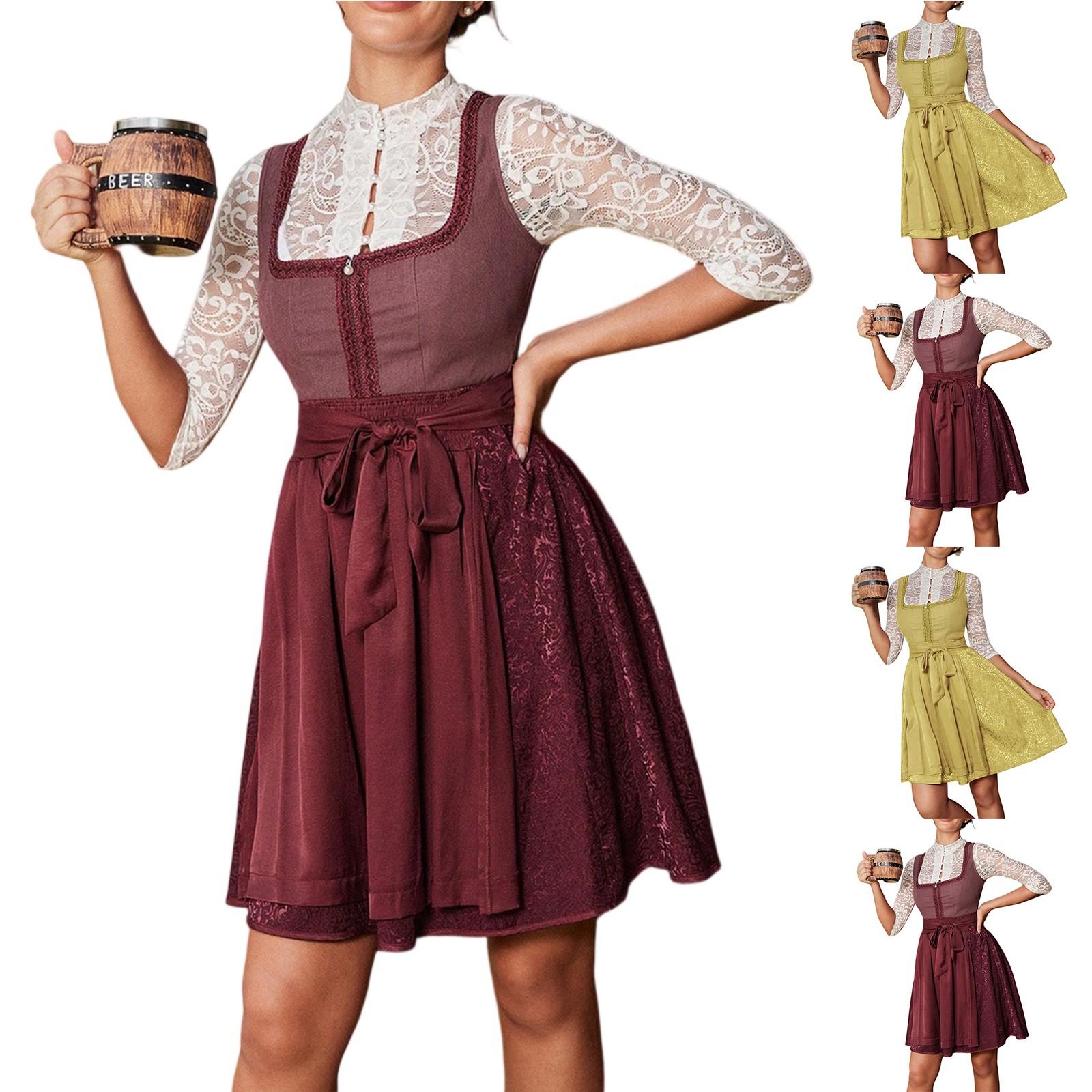 

Beer Festival Costume Bavarian Women s Performance Costume Solid Color Square Neck Dress M винний