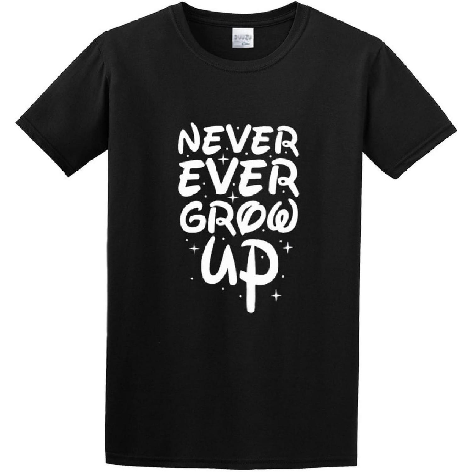Ouybia Never Ever Grown Up Cartoon Unisex 100% Cotton Short-Sleeve T-Shirts Black S