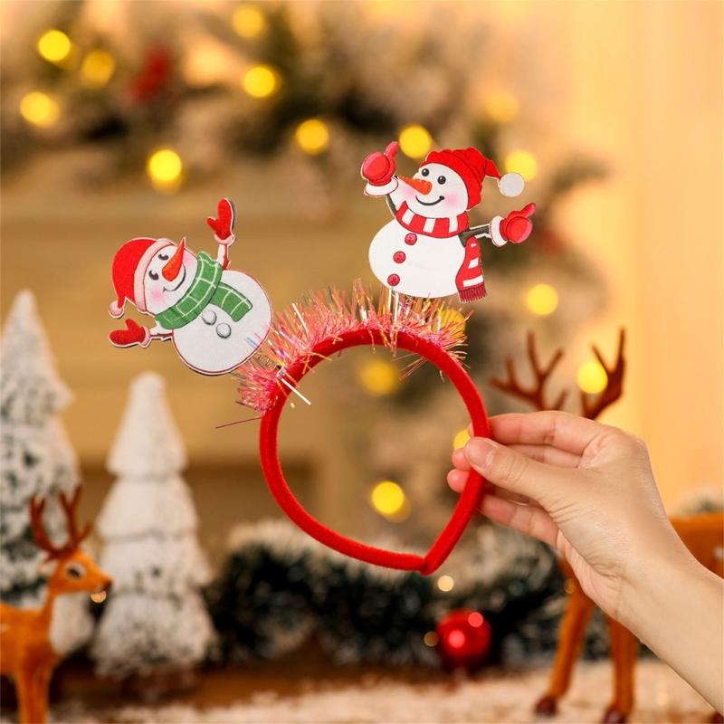 Santa/Snowman/Deer Headpiece Elastic Handmade Headband Plastic Christmas Tree Decoration For Holiday Event