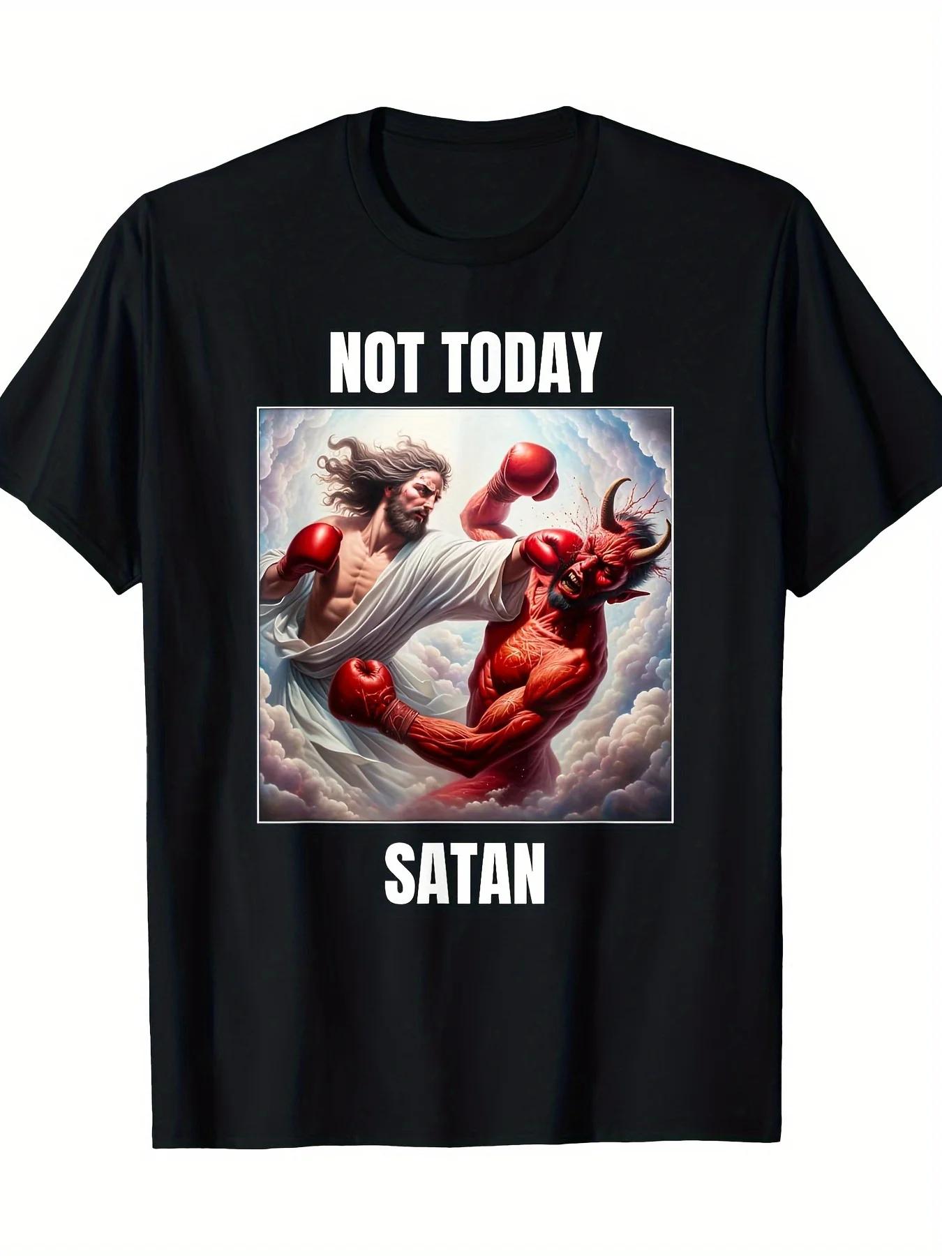 

Men s Jesus Vs. Satan Boxing Match T-shirt - Today Is Not Satan Pattern Shirt for Fitness, Church Activities, Street Dressi... 5XL різнокольоровий