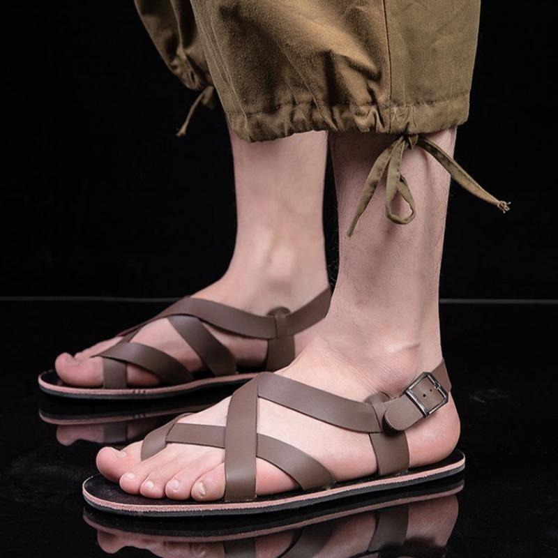 Fashion Genuine Leather Men Sandals Summer Retro Rome Sandals Design Open Toe Sandal Men Casual Flat Sandals Handmade Cowhide Sandalias