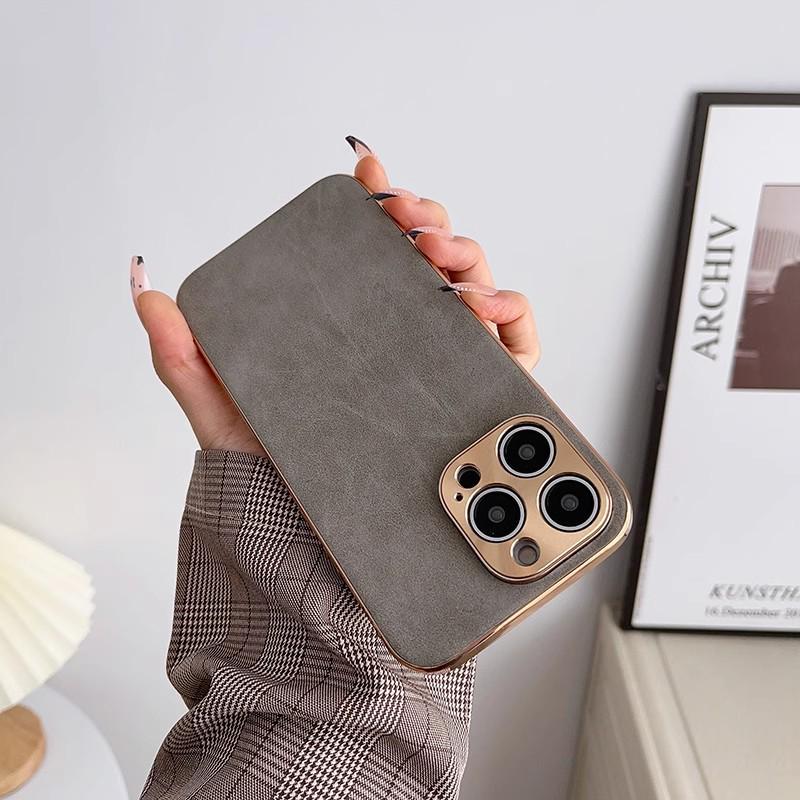 Apple 17ProMax Lambskin Electroplated iPhone16 Drop-proof Leather Texture Case