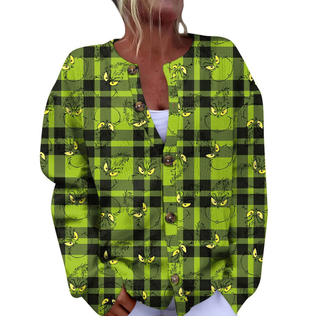 Women's Fashion Christmas Printed Long Sleeve Knitted Cardigan Button Down Jacket