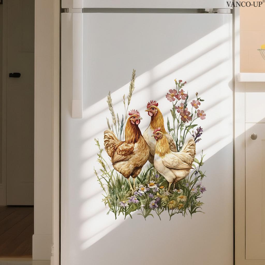 Floral Greenery Butterfly Rooster Wall Stickers, Self-Adhesive Decor for Bedroom Living Room Background Decoration