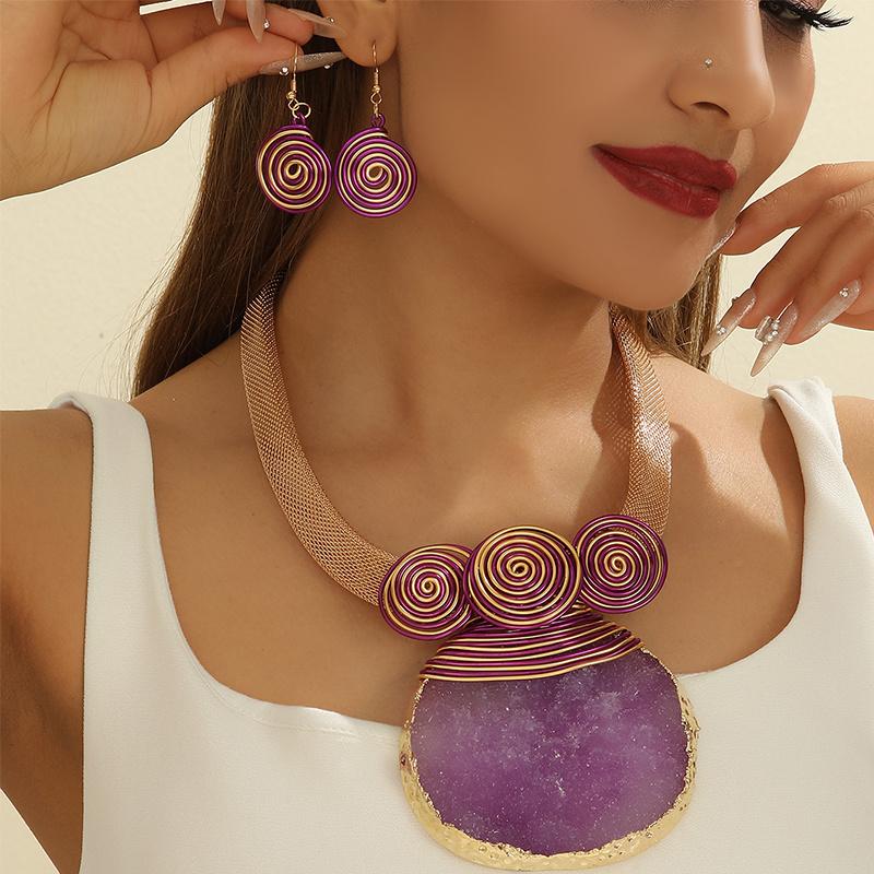 African Colorful Crystal Rhinestone Jewelry Necklace Earrings Set for Women Party Wedding Dress