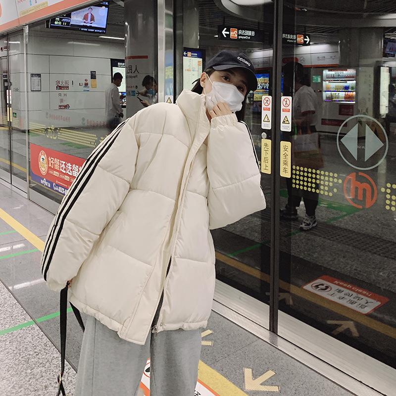 

Зимние теплые парки женские хлопковые куртки с подкладкой Y2K полосатое пальто толстая стеганая куртка с воротником-стойкой для женщин и девочек повседневная верхняя одежда 2XL белый