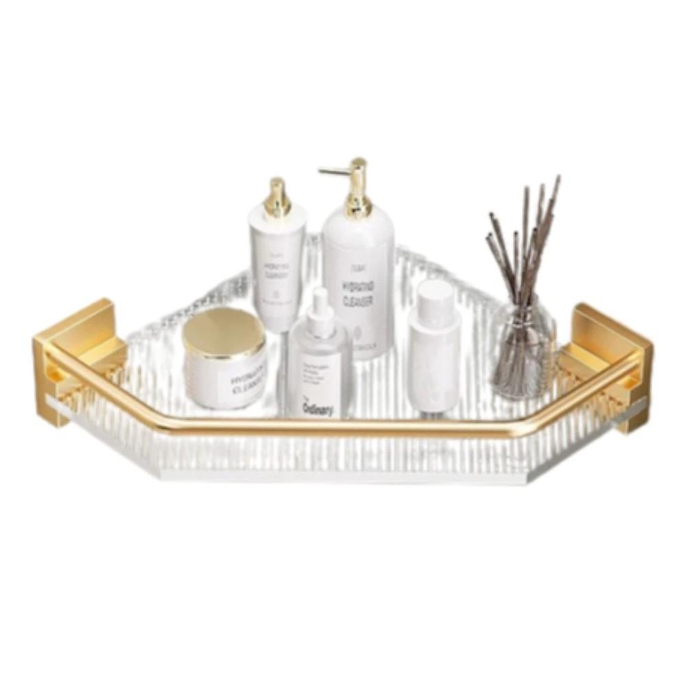 

Detachable Bathroom Shelves Wall-mounted Triangle Storage Rack Corner Shower Rack Bathroom gold-hookless