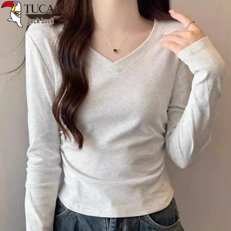 Woodpecker Women s V-Neck Pleated Slim Fit Long Sleeve T-Shirt L
