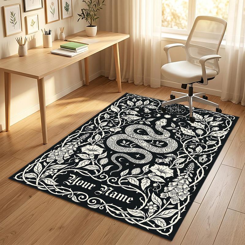 Serpent Floral Theme Soft Crystal Velvet Rug Custom Name & Text Print Non Slip Floor Rug for Bedroom Living Room