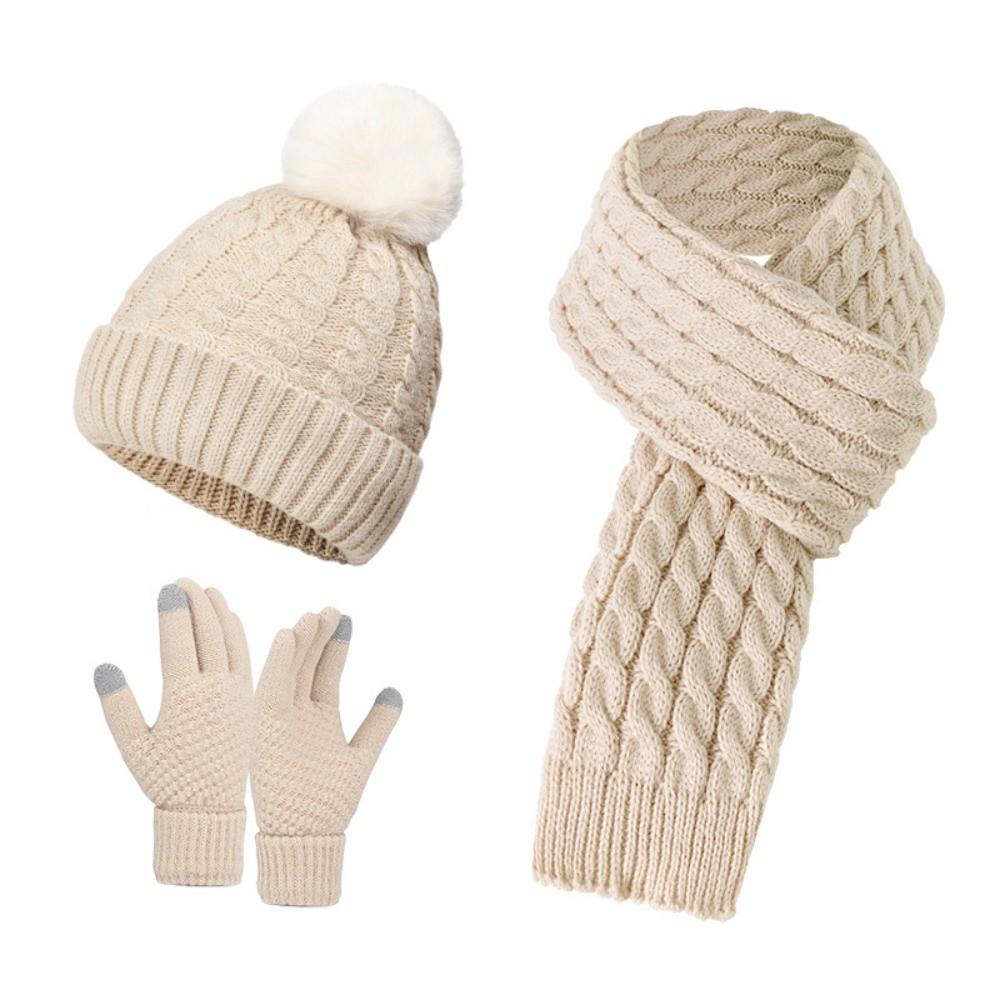 3Pcs/Set Windproof Knit Beanie Snood Set Thicken Scarf Neck Warmer Suit for Men Women